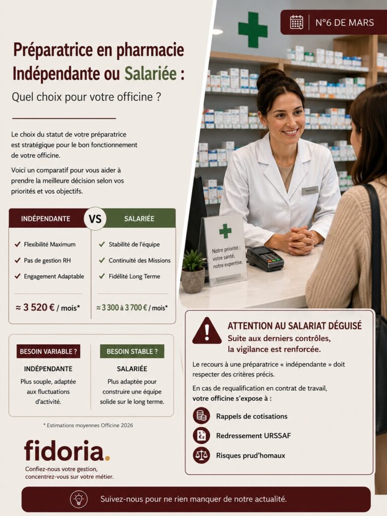 Préparatrice indépendante ou salariée : avantages, inconvénients et rentabilité réelle pour les pharmacies en 2026.
