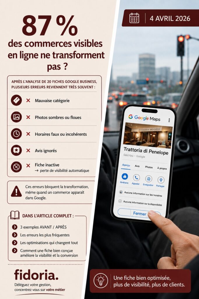 Découvrez pourquoi la majorité des commerces visibles en ligne ne transforment pas : analyse de 20 fiches Google Business et erreurs qui bloquent la conversion.