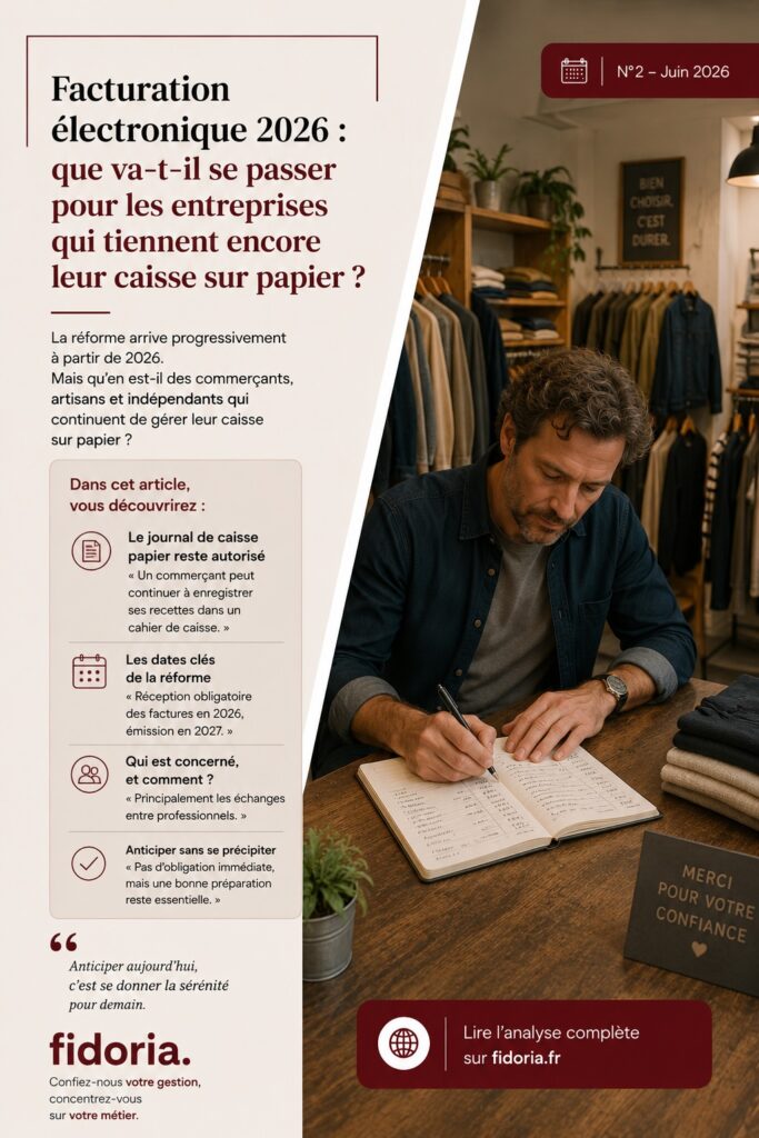 La facturation électronique arrive progressivement à partir de 2026. Les artisans, commerçants et indépendants qui tiennent encore leur caisse sur papier doivent-ils changer leurs habitudes ? Découvrez ce qui évolue réellement et les obligations à anticiper.