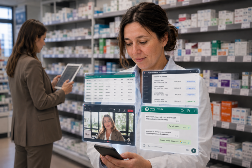 Déléguez la charge administrative de votre pharmacie : coopérations commerciales, laboratoires, emails, fournisseurs, suivi dossiers. Forfait premium à distance dès 1 890 € HT/mois.