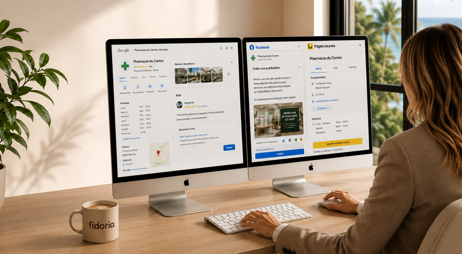 Développez la visibilité de votre pharmacie avec Fidoria : Google Business Profile, réseaux sociaux, avis patients et communication digitale adaptée à votre officine.