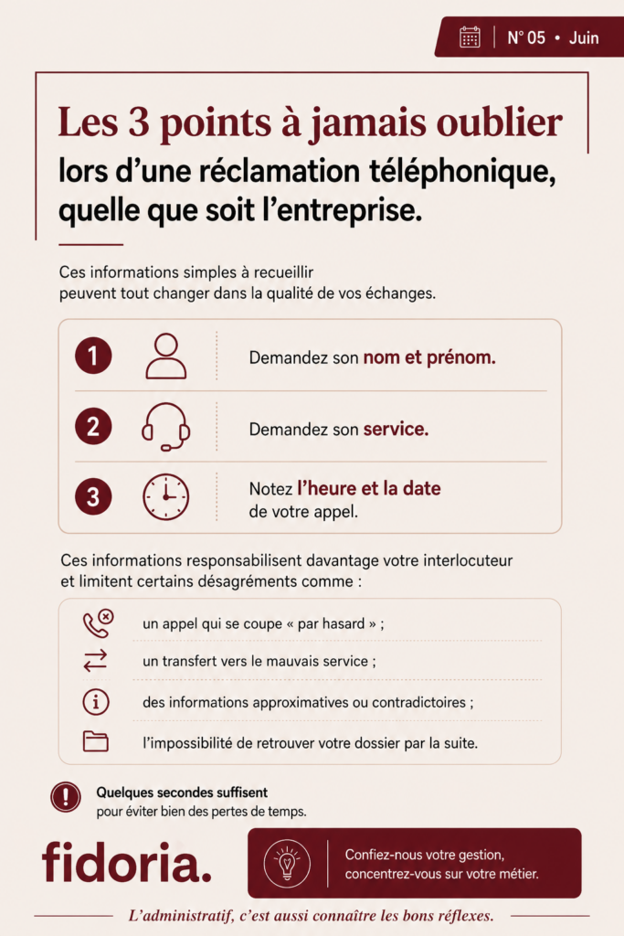 Découvrez les 3 informations essentielles à noter lors d'une réclamation téléphonique pour assurer un meilleur suivi de vos dossiers et gagner du temps.